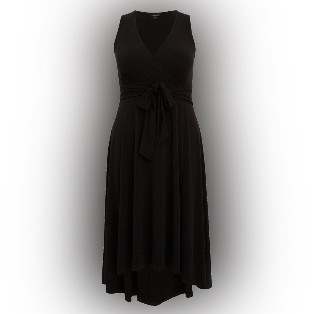 Black Elegant Tie Front Hi-lo Dress